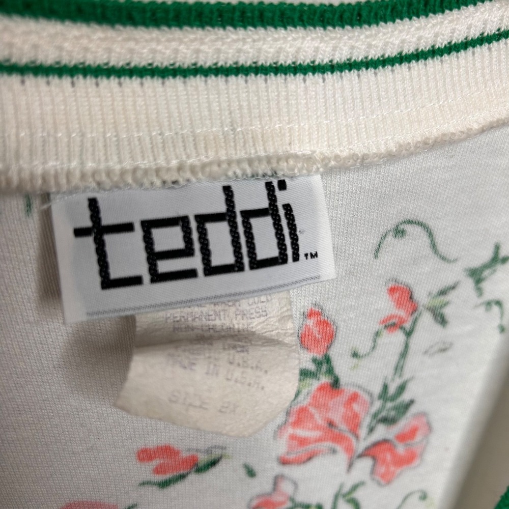 Vintage Botanical Cardigan 2X Ivory Floral Gardener Novelty Sweater Teddi - Picture 8 of 11